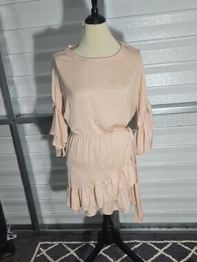 FAVLUX Soft Blush Ruffle Tie-Waist Mini Dress Size Medium